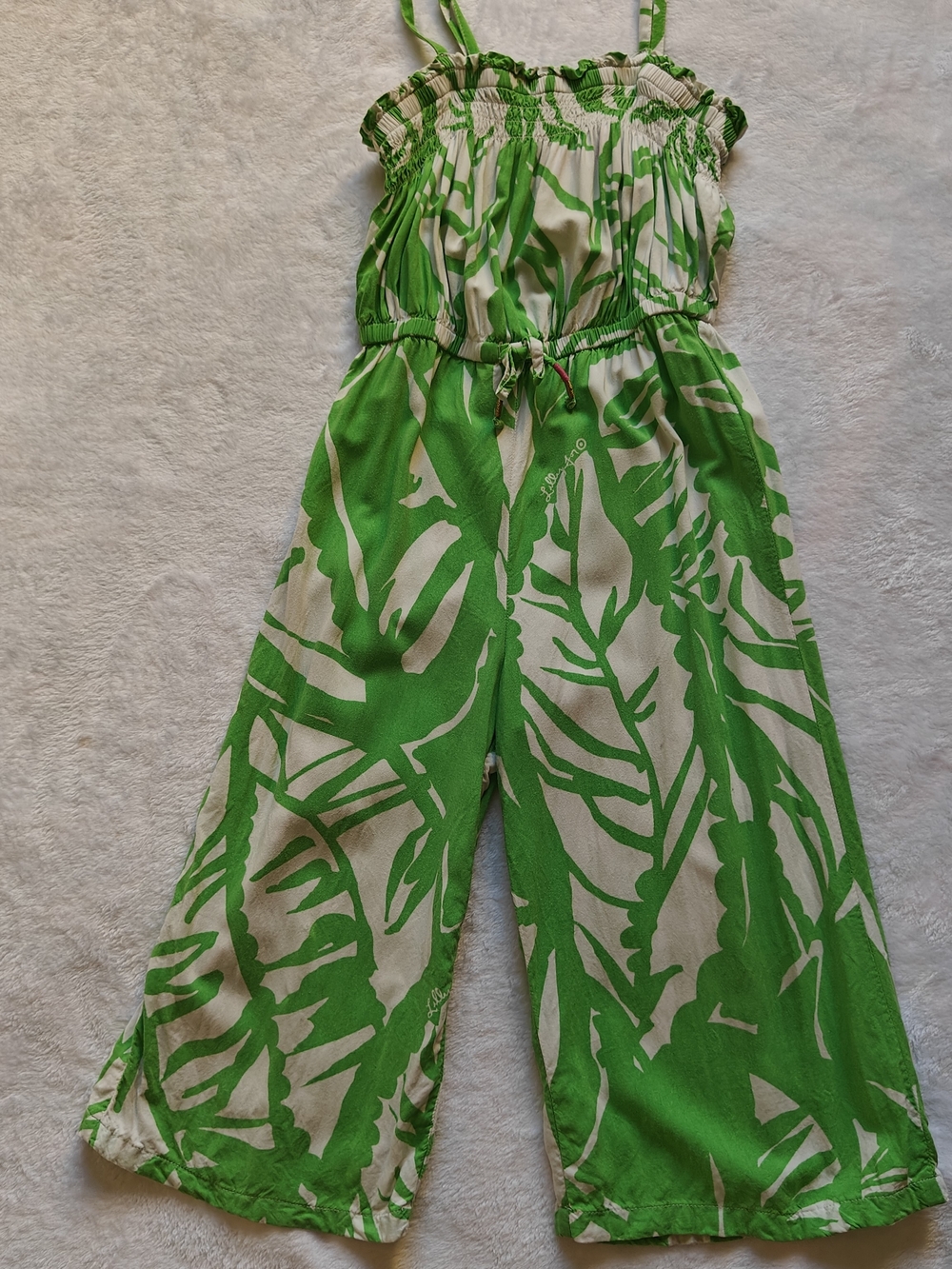 Lilly Pulitzer Girls 6/6x Green/White Leaf Sleeveless Jumpsuit